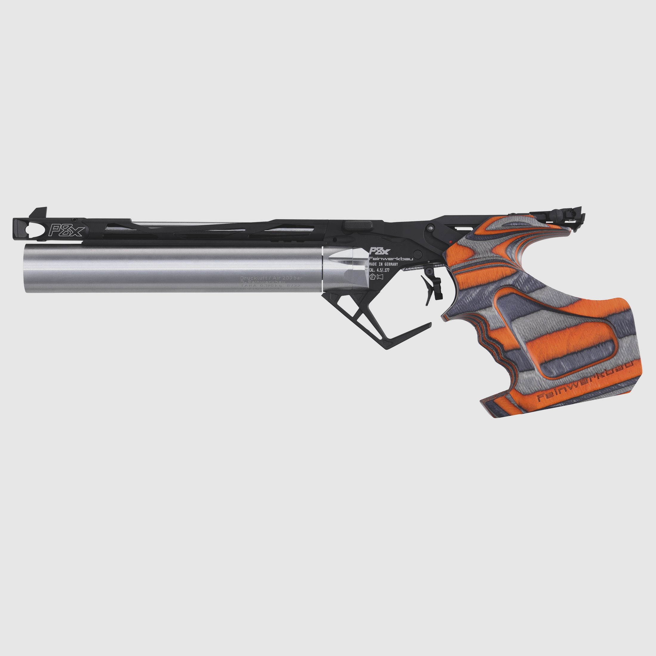 Pistolet à air comprimé Feinwerkbau P8X droit taille M bois stratifié orange