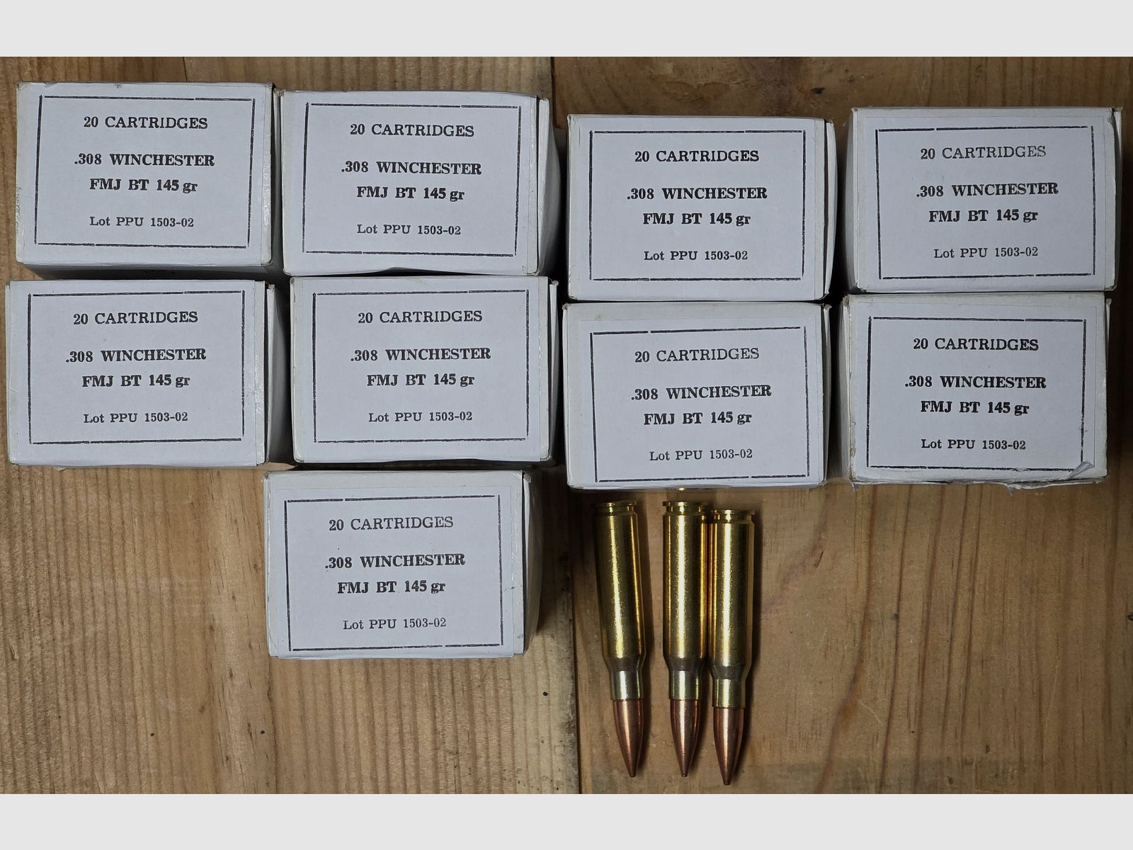  180 Patronen PRVI/PPU .308 Win. 145grs - FMJ BT Military