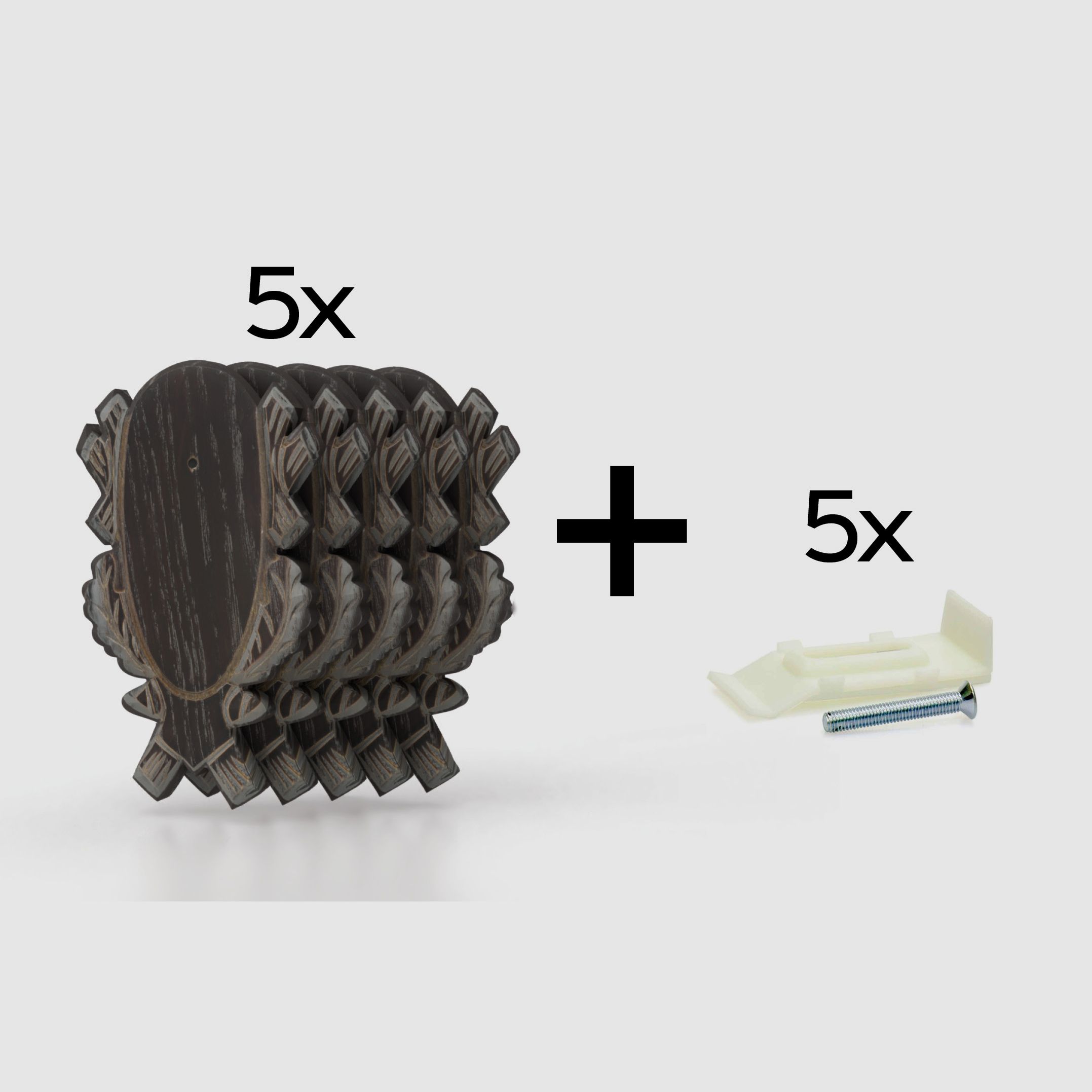 5x bouclier trophée pour chevreuil sculpté sombre (chêne 4)