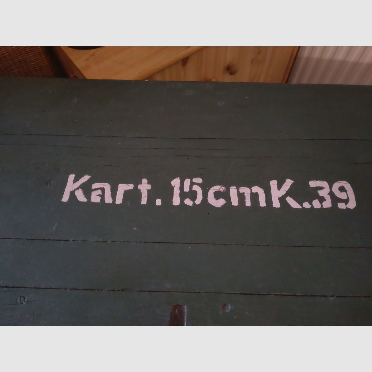 Caja de municiones - 2ª Guerra Mundial - 1940 - WM - Sello - Madera "Kart. 15cmK39" #Raro#