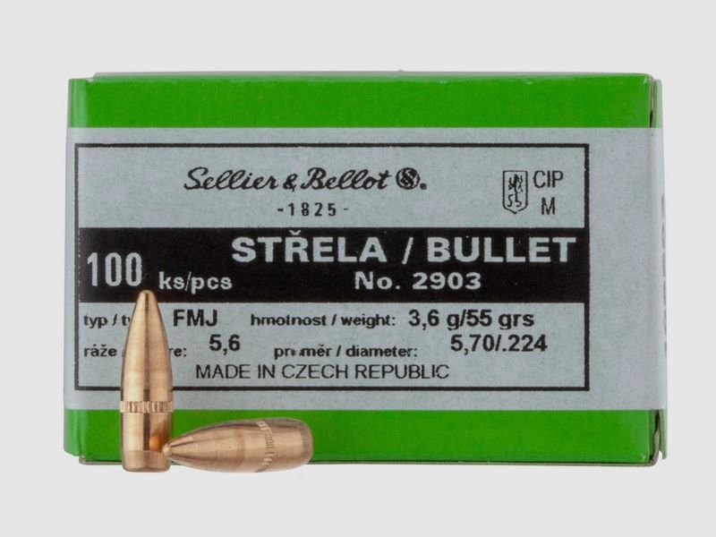 Sellier & Bellot Geschosse .223/.224 5,6mm FMJ 55GR 100 Stück