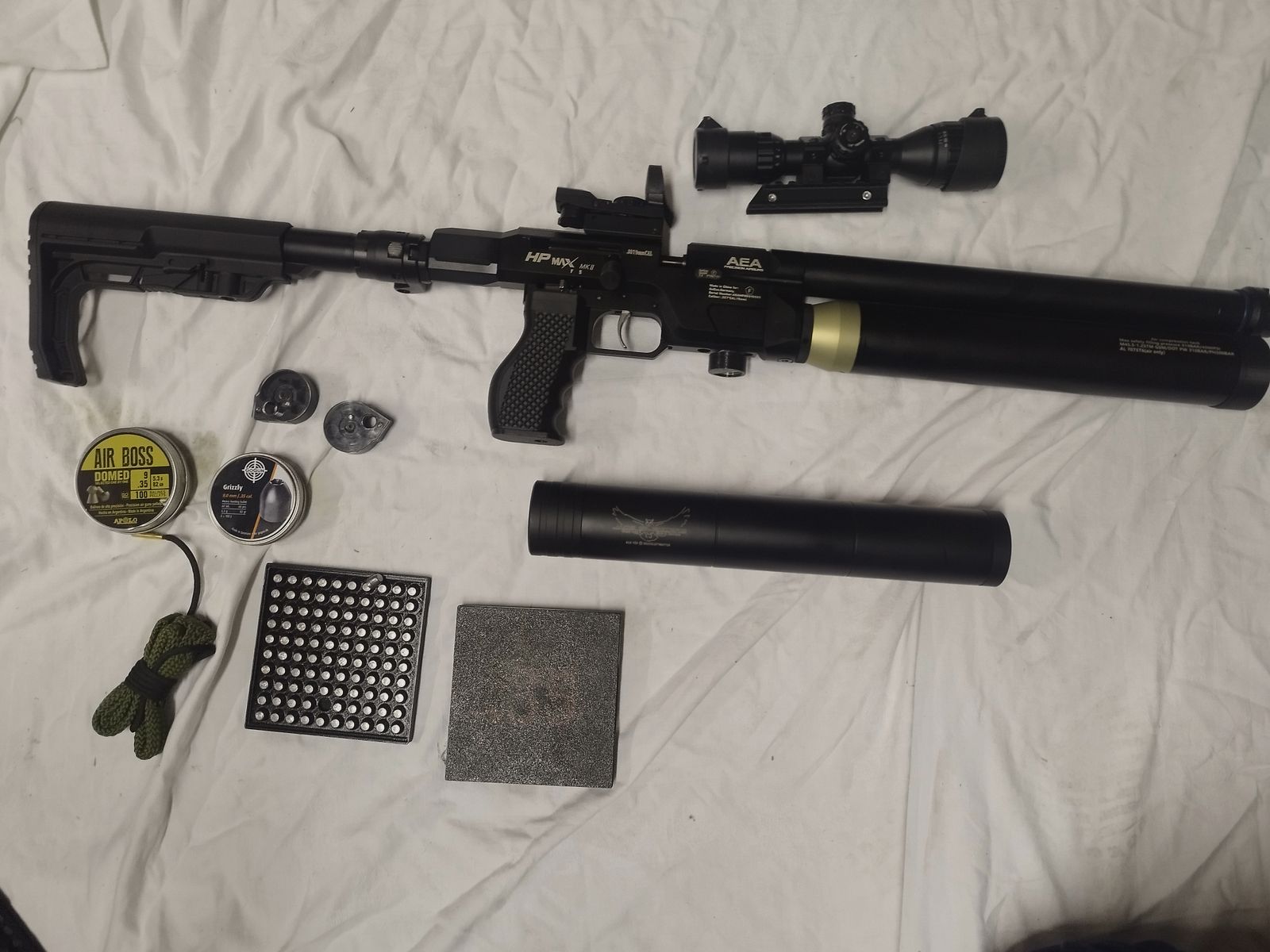 AEA HP Max MK2 Jads suppressor + extender, bullets, accessories