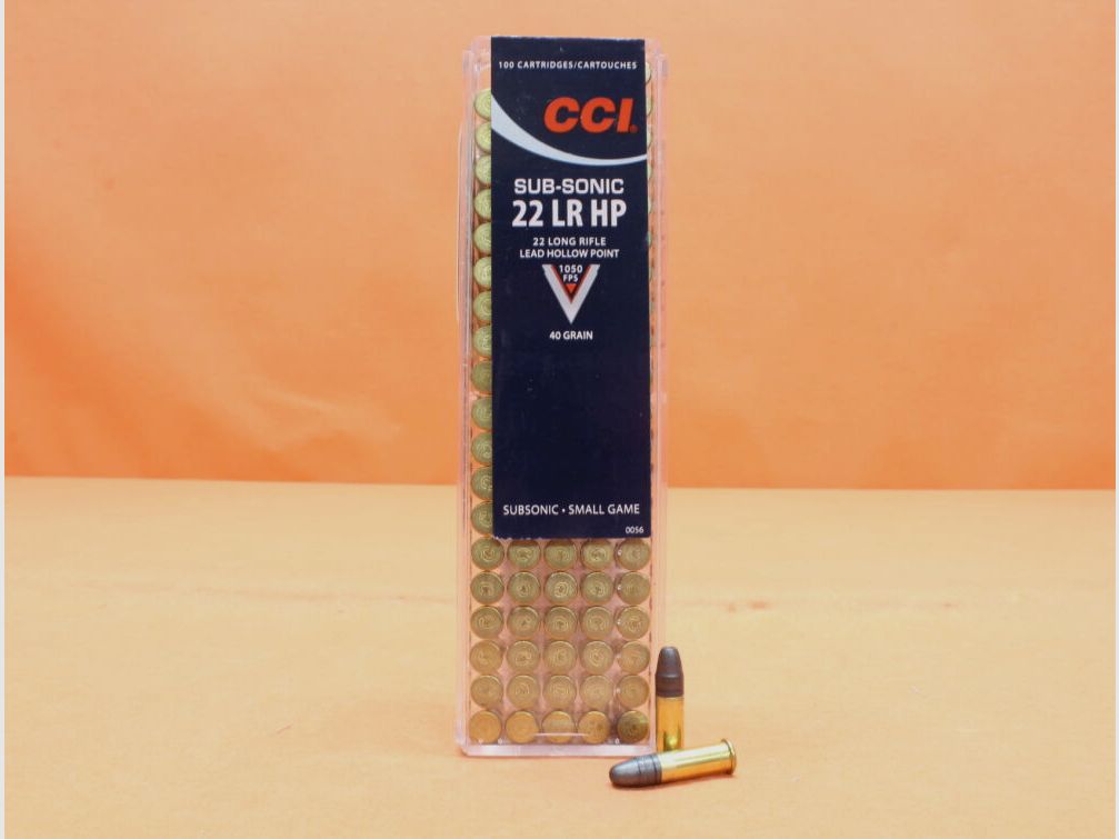 CCI. Cartridges .22lr CCI 40grs HP (0056) Subsonic VE 100 cartridges SV: 1050fps / 2.6g hollow point subsonic