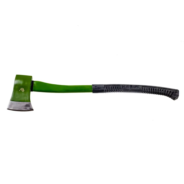Axt 70cm, Stahl, Fiberglasstiel, rutschfester Gummigriff, Grün / Schwarz - mit Scheide