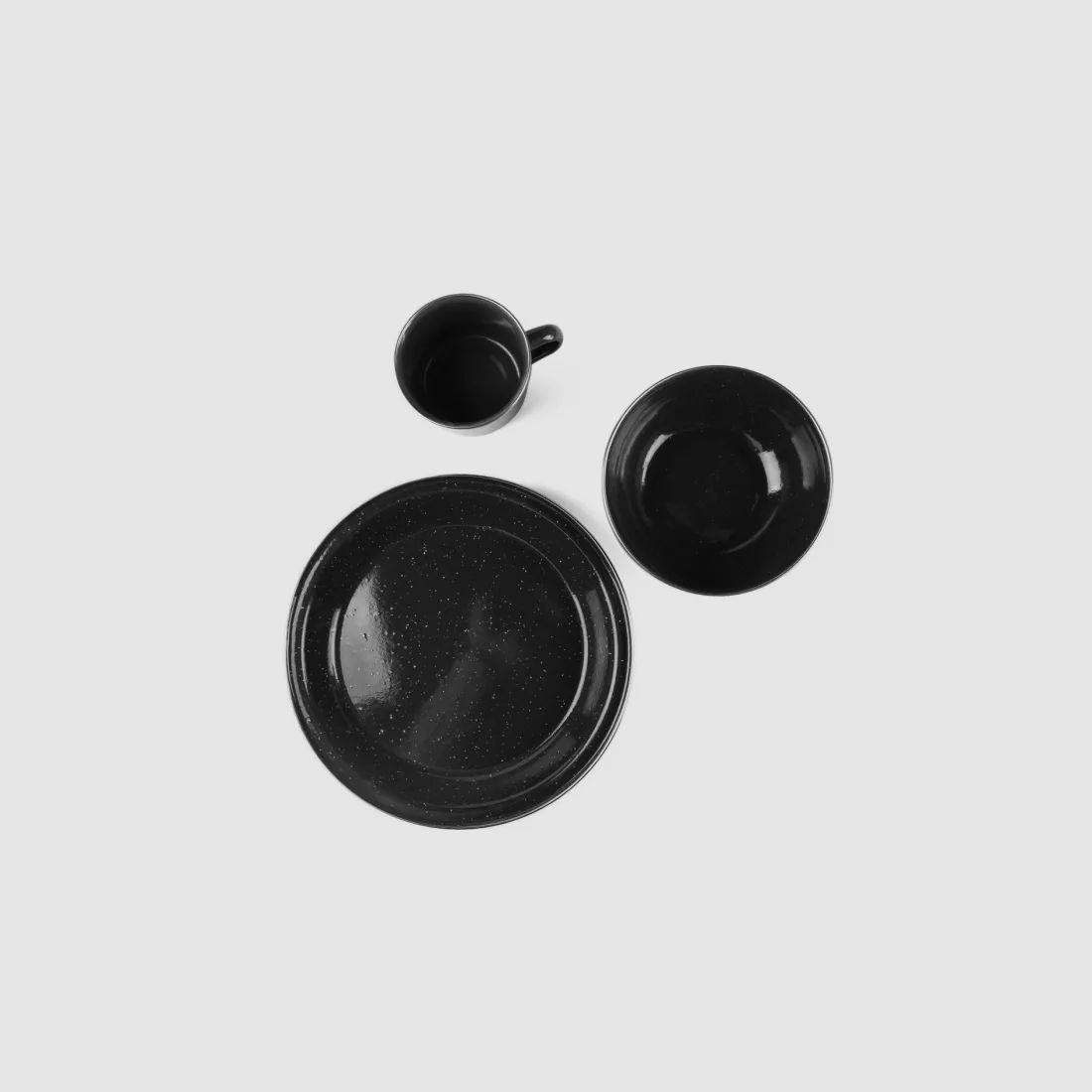 Small enamel camping dish set 3-piece in black