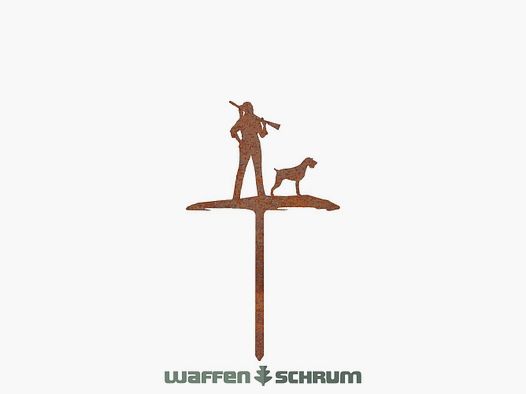 Werkplatz Blumenstecker Jägerin mit Drahthaar