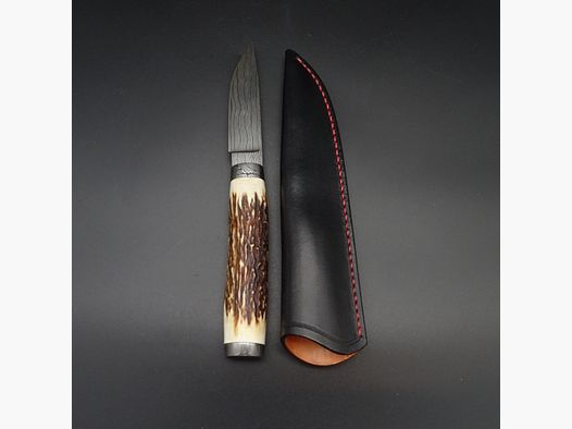 Precio incl. 19% IVA - Messer Schmidbauer Hunter cuchillo de caza hoja de Damasco (9,4 cm), ciervo Sambar