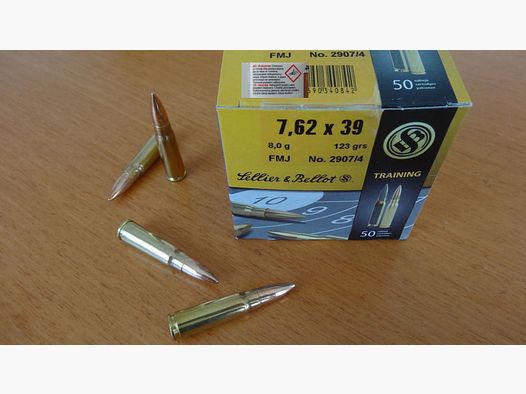 Sellier & Bellot 50 Patronen:Sellier & Bellot, 7,62x39 Messing