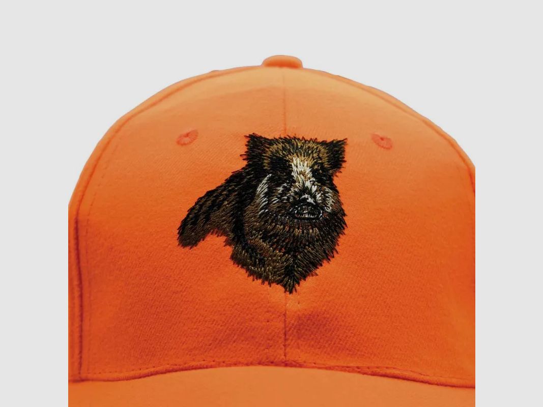 Ademend oranje stoffen pet met geborduurd wild zwijn, afbeelding 6 van 12