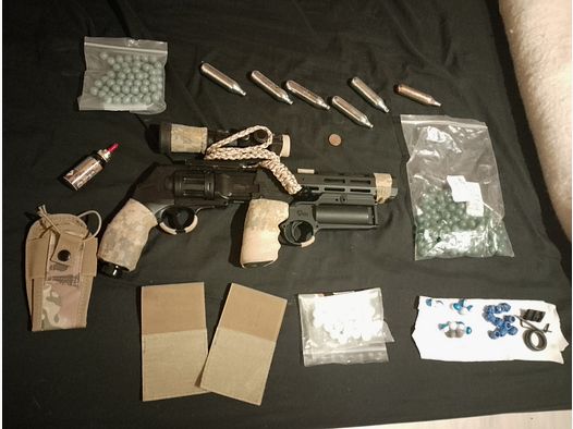 Update Long T4e HDR50 Tactical Rifle Kit Rood Punt Laser Rubber Bullets RAM Paintball Marker Cal .50 Set CO2 Capsules Revolver Pepper Launcher Peper Werper lange barrel Red DOT