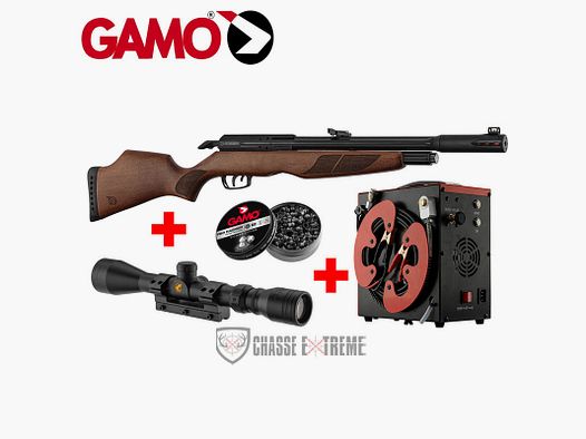 Pack GAMO Riser Punisher 40J Cal. 5,5 mm + Cannocchiale 3-9x40 WR + Compressore PCP + 250 Pro Magnum Palle
