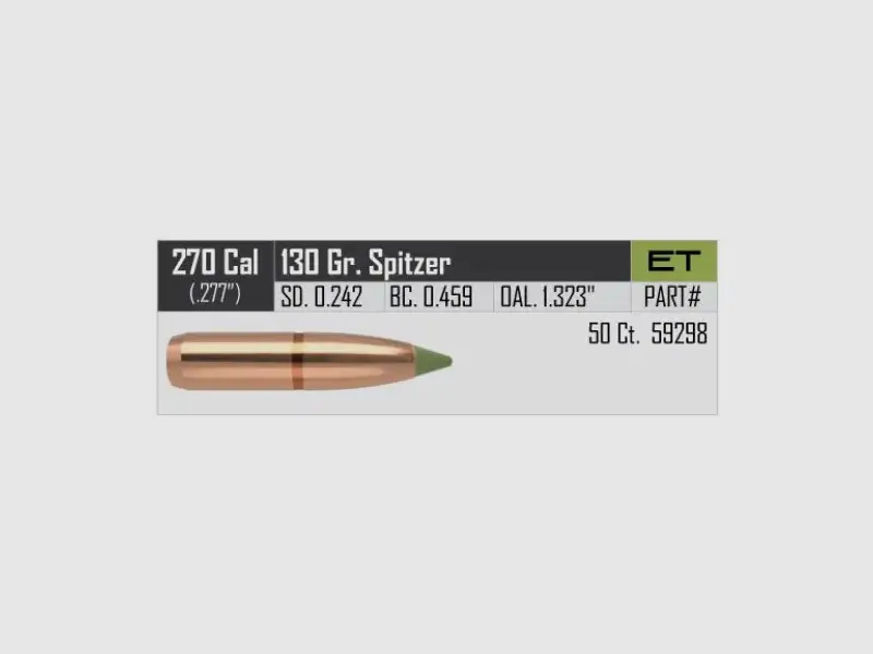 Bleifrei Geschosse Nosler E-Tip .270 cal, dia .277, 130grs, Bild 2 von 2