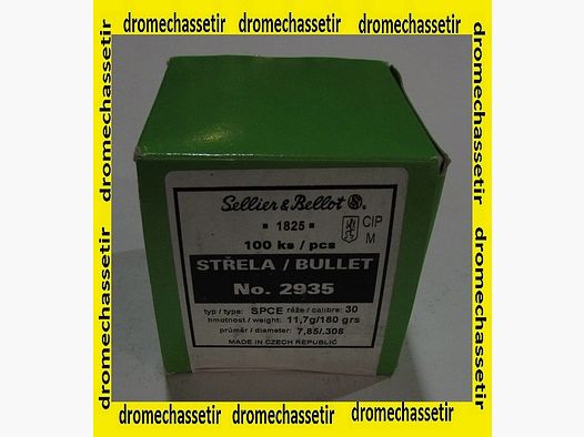boite100 ogives Sellier & Bellot, cal 30, 180 grains , SPCE ref 2935