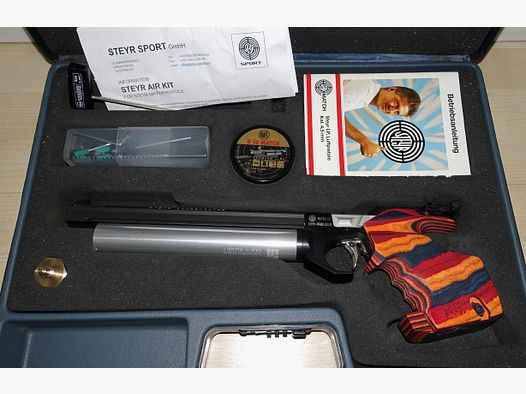TOP Steyr LP compressed air match pistol with new grip + new cartridge + accessories