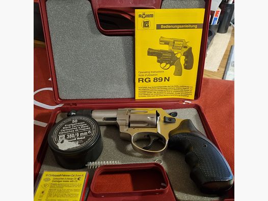 Röhm RG 89 N, verchroomd, 9mm R knal, 10 schoten CS, 50 schoten knal, PTB 594 oud model