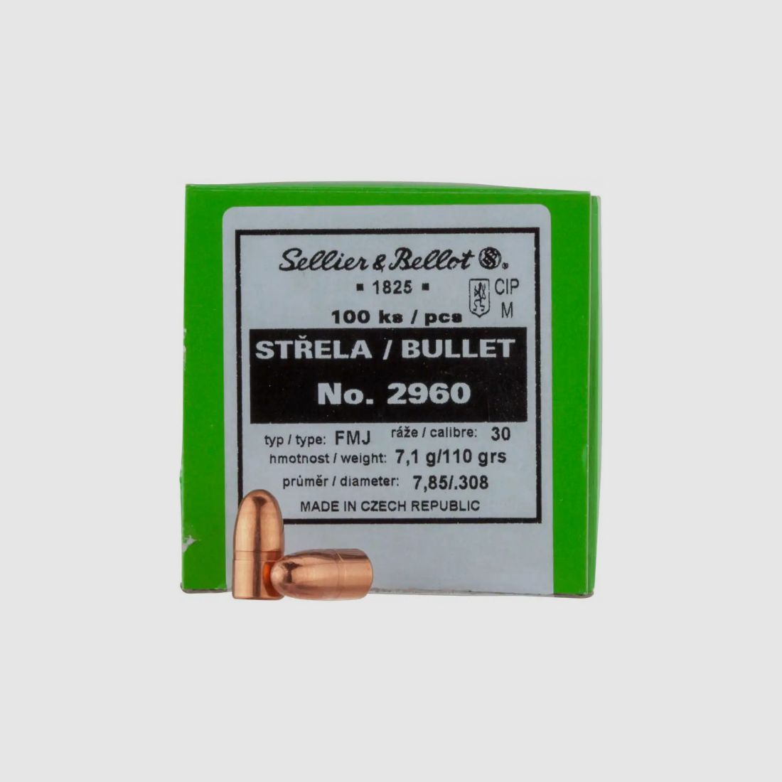SELLIER & BELLOT GESCHOSSE .30 - FMJ - 7,1G / 110GRS - 100 STÜCK