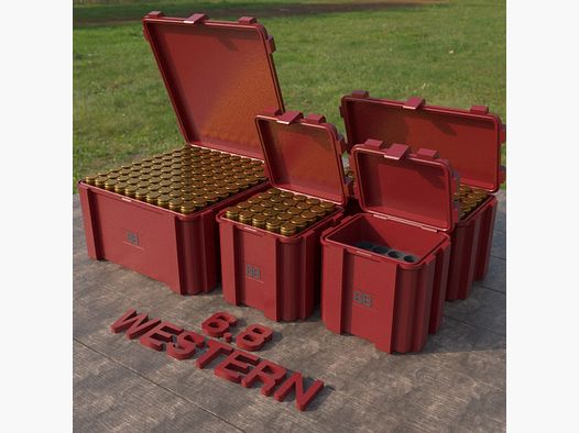 Filamelt scatola per munizioni / 6.8 Western (Winchester/Browning) / 'coperchio a ribalta' / scatola per cartucce, scatola per munizioni