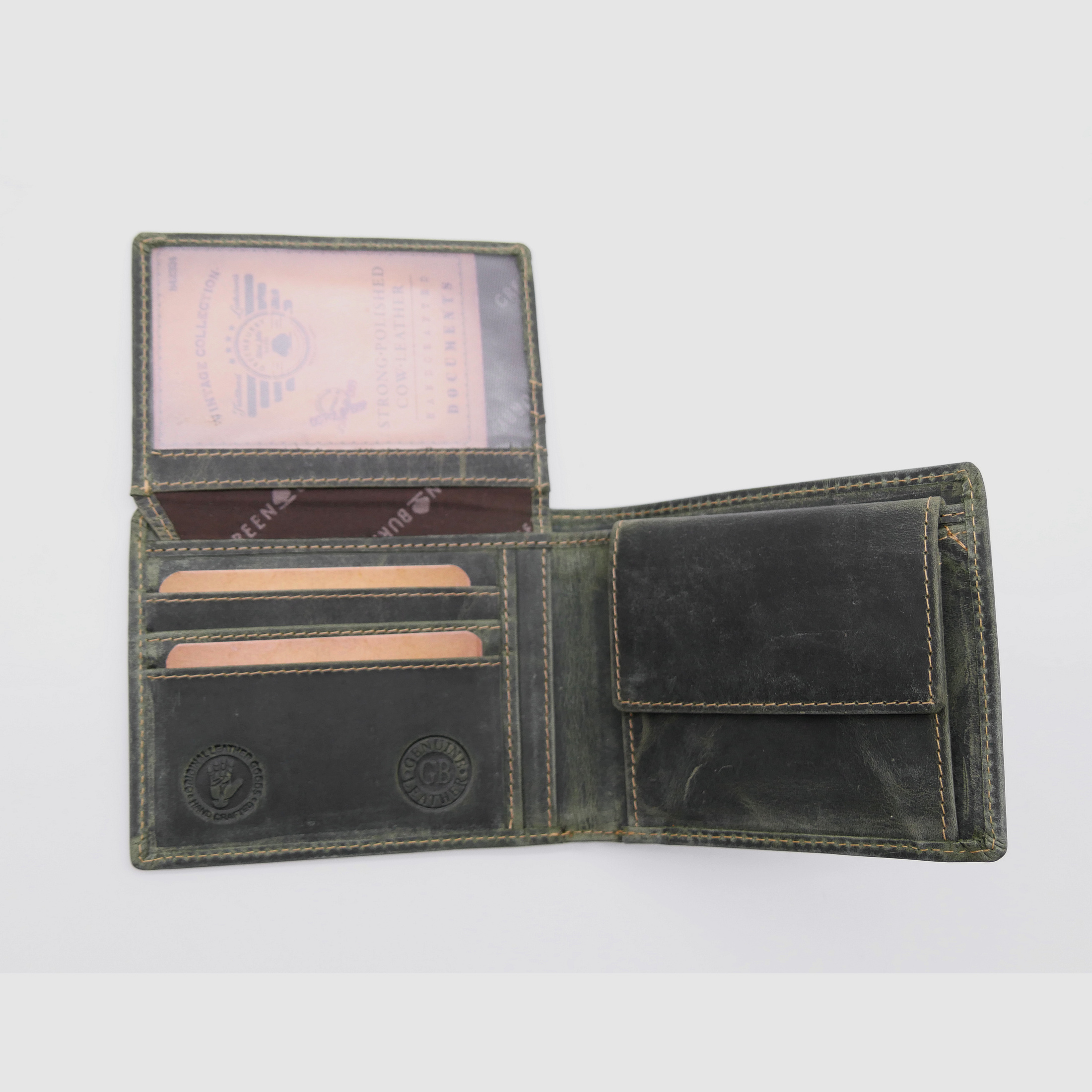 Greenburry leather wallet olive Vintage Animal Collection stag 1705-stag-30