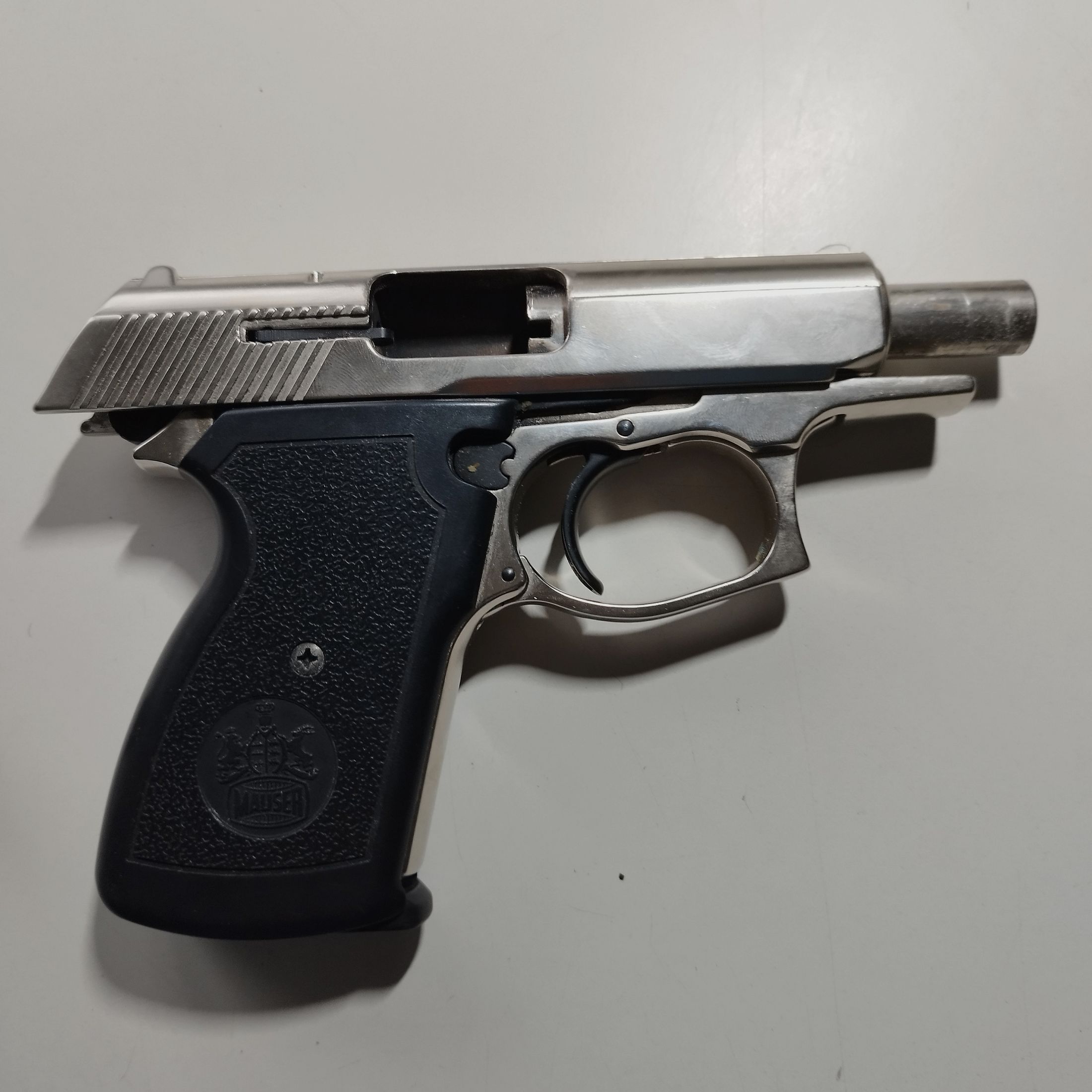 Mauser blank firing pistol HSc Mod. 90 nickel-plated caliber 9 mm P.A.K. Rare PTB