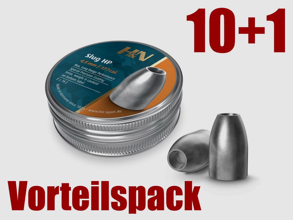 Vorteilspack 10+1 Hohlspitz Diabolos H&N Slug HP Kaliber 4,51 mm 0,84 g 13 gr glatt 11 x 350 StĂĽck