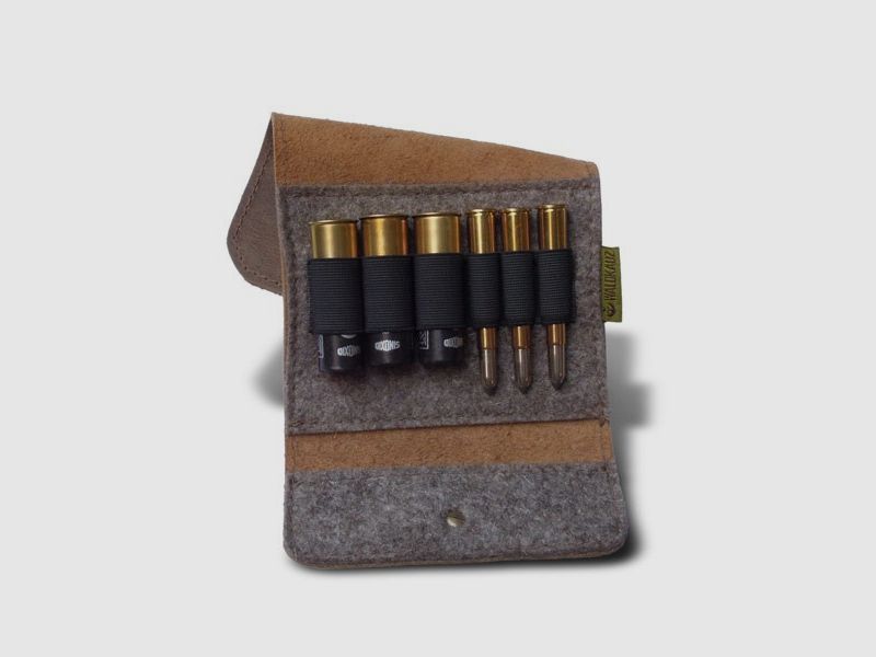 Forest owl combination rifle nubuck leather cartridge case