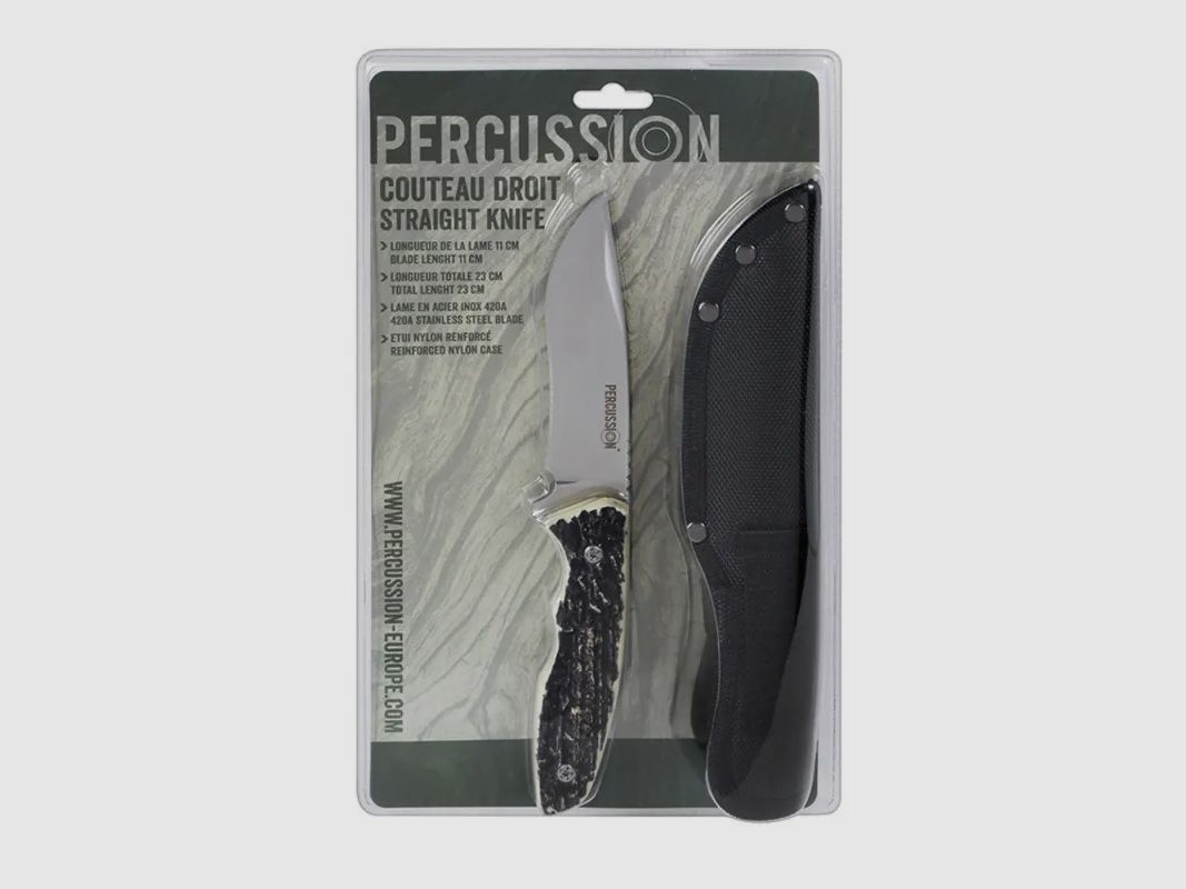 Coltello dritto lama 10cm acciaio inossidabile 420A manico imitazione corno, immagine 2 di 3