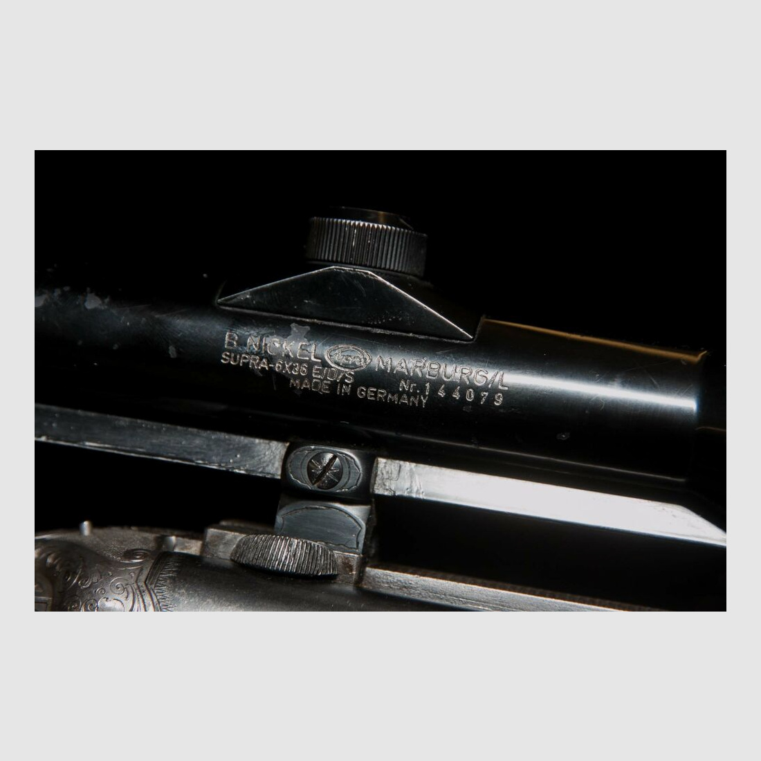 Drilling prebellico Kunz con incisione e serbatoio per calci BJ 1936