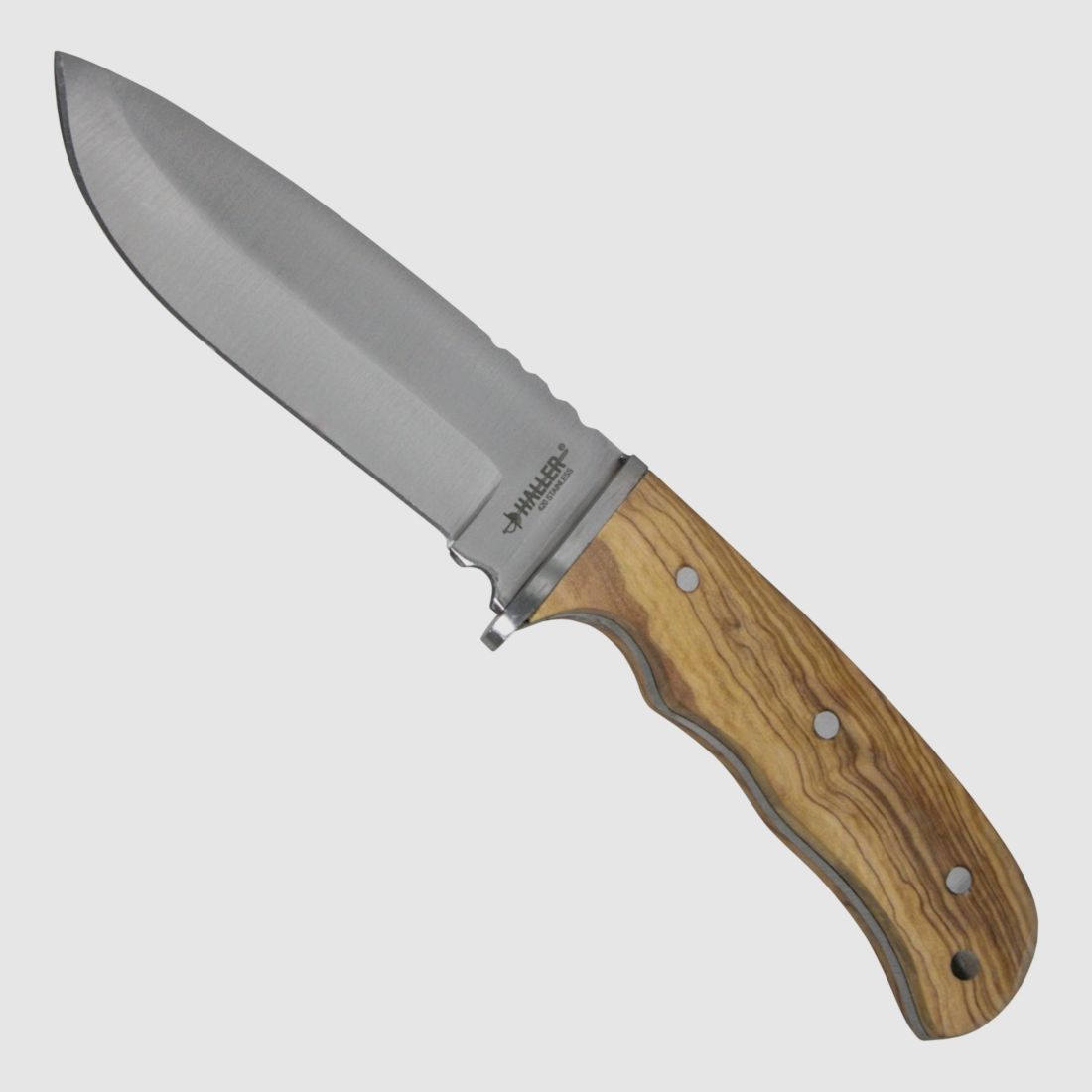 Coltello con manico in legno d'olivo e fodero in pelle