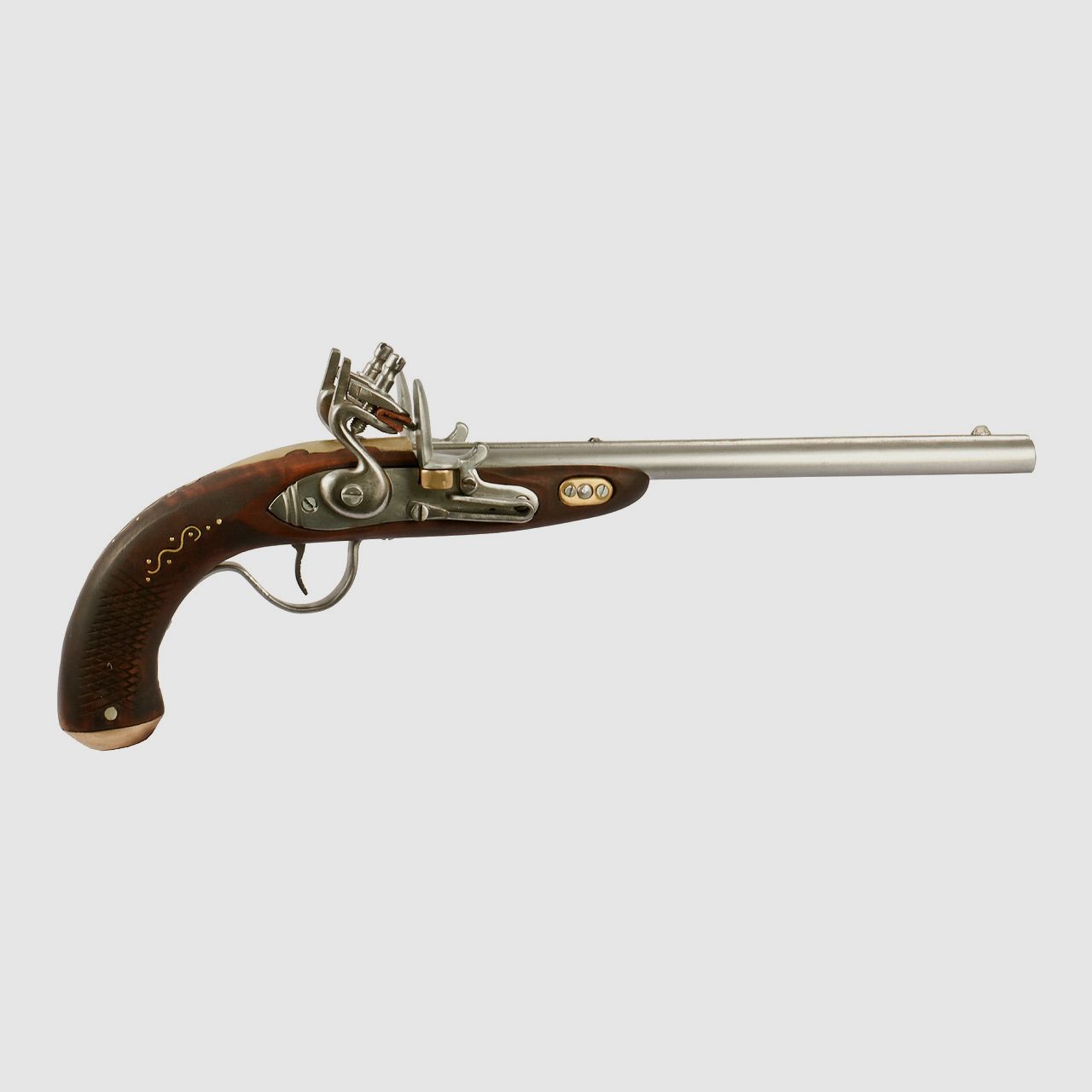 EinzelstĂĽck handgefertigte Deko Steinschloss Vorderladerpistole doppellĂ¤ufig LĂ¤nge 46 cm