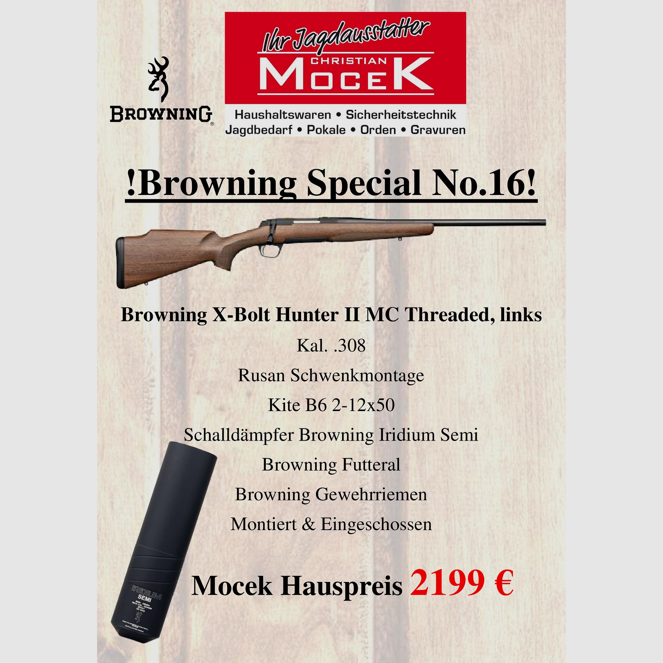 Browning X-Bolt Hunter II MC Threaded, mit Kite B6 2-12x50, links