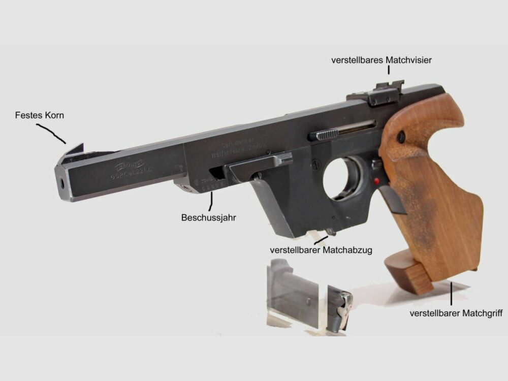 Walther Sport and Authority Weapons Walther GSP Sport Pistol Cal 22 L.R. used (Year 73)