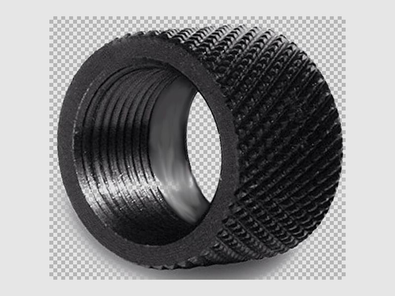 Gewindeschutz Mutter, Schalldämpfer, Stahl brüniert, gerändelt. Für Laufgewinde M12 bis M18