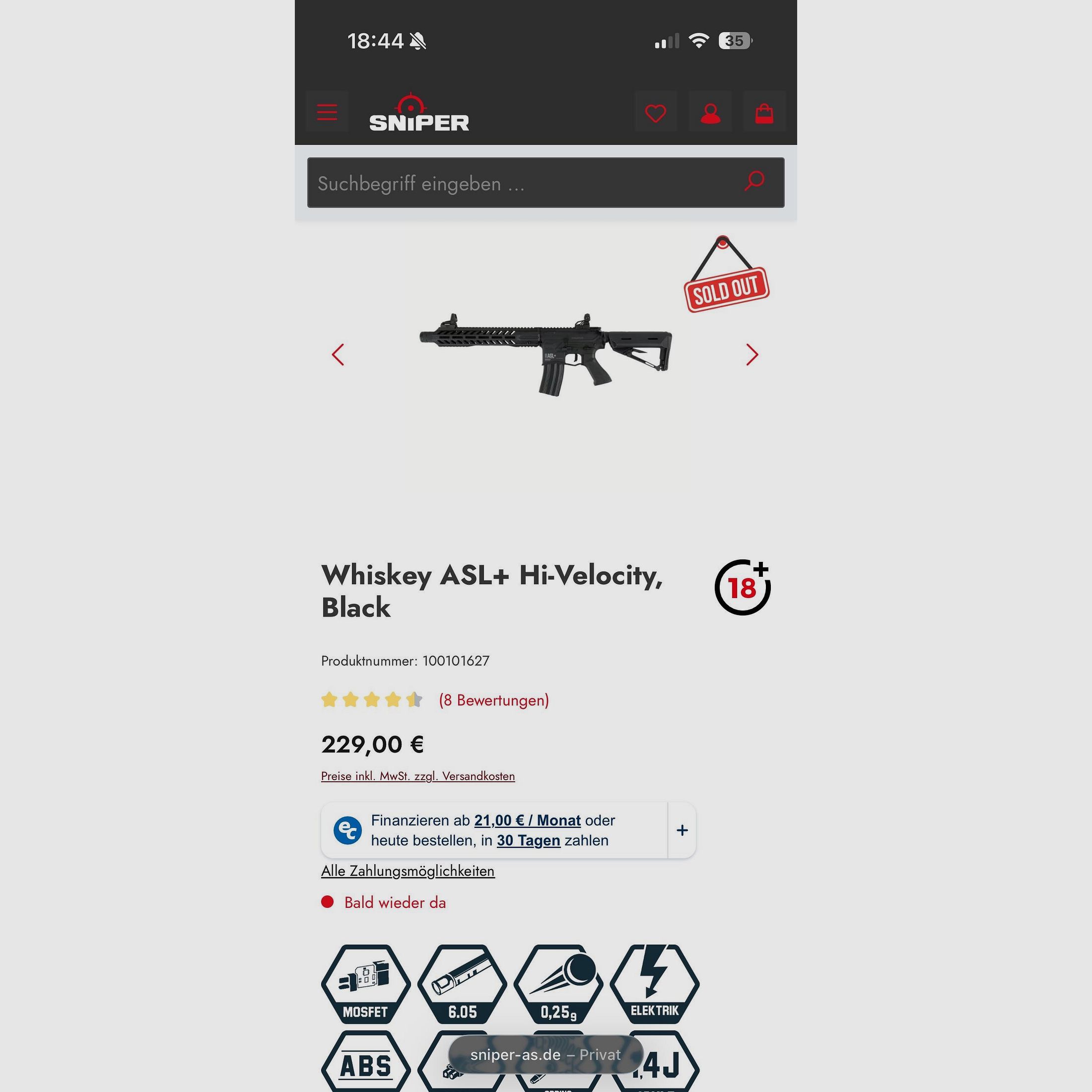 Whiskey ASL+ Hi-Velocity, Schwarz