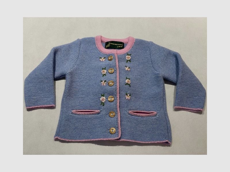 Cardigan per bambini in lana merino azzurra, immagine 1 di 2