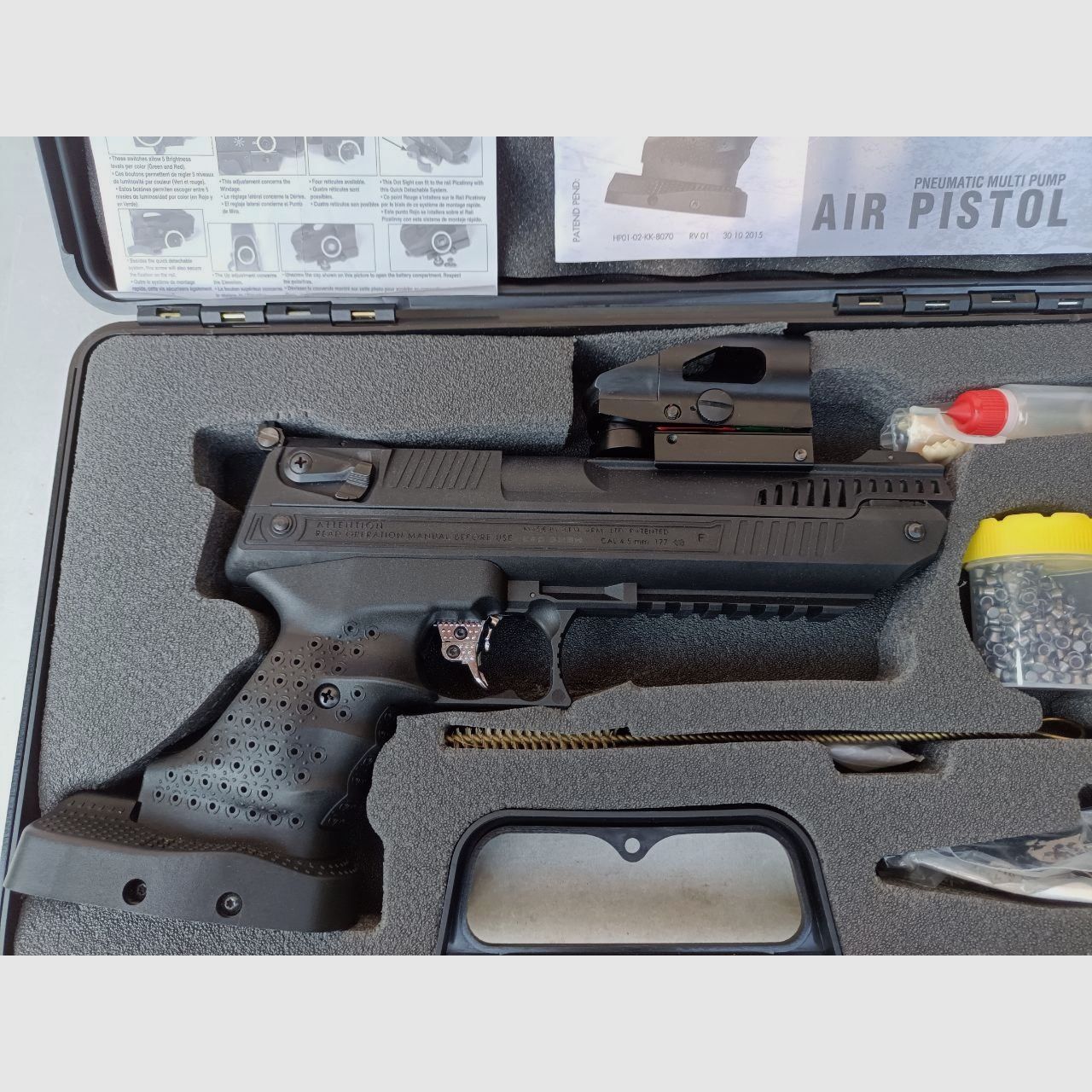 Zoraki HP 01 precompression con mirino Red Dot munizioni scatola di raccolta pallini bersagli