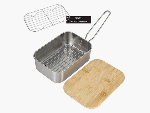Edelstahl Lunch Box 0,9L mit Schneidebrett aus Bambusholz - auch Teller / Napf / Kochtopf / Garer