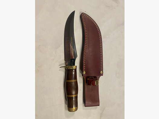 Anton Wingen Jr. „Golden Westen“ cuchillo de caza – Solingen – con funda de cuero