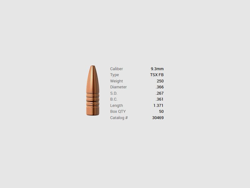 Barnes Geschoss 9,3mm/.366 250GR TSX HP FB 50 Stück