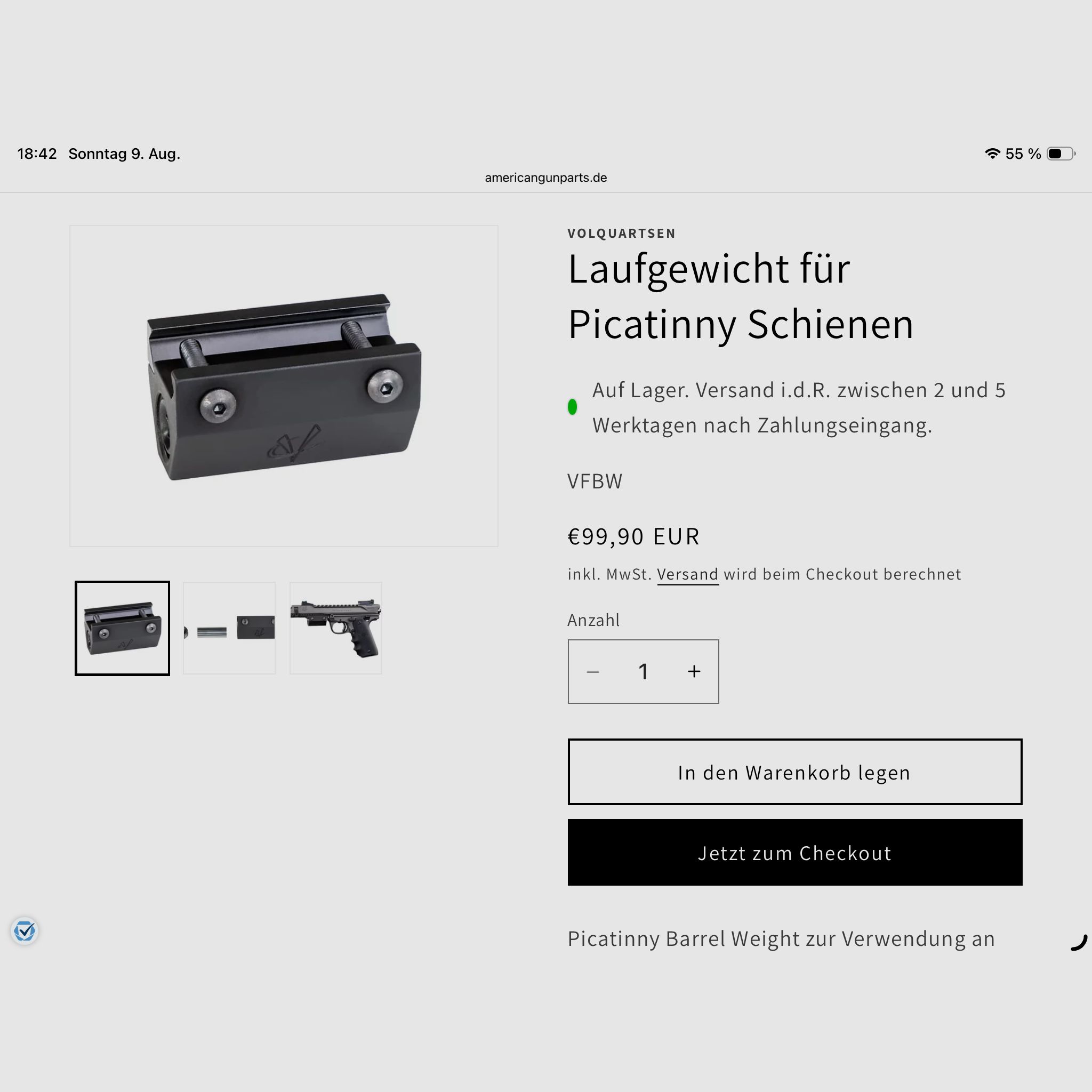 Verkaufe Laufgewicht für Picatinny Schienen 150gr