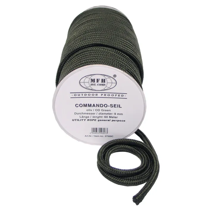 Fune, oliva, 9 mm x 60 metri su rocchetto, polipropilene 30,2 g/m * Non è una corda da arrampicata! *