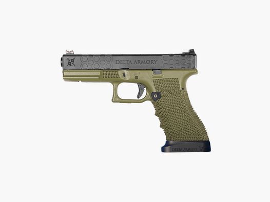 P03 GBB Airsoft Pistool met Grip Stippling in Olijf | Delta Armory