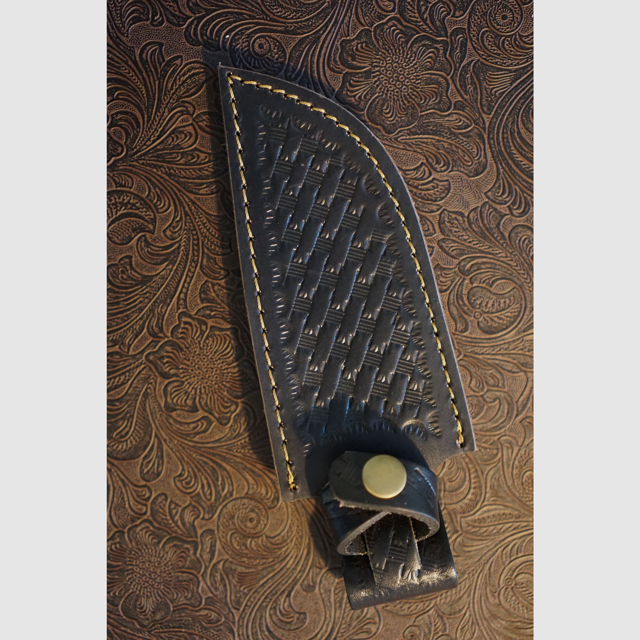 Massives Campmesser - 26,7cm - Damast Fulltang - Micarta - Lederscheide - Neu!