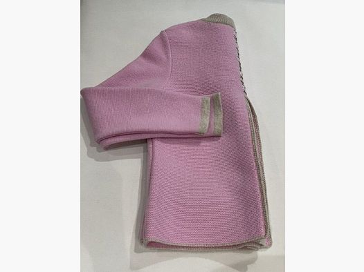 Cardigan da donna con piega in lana merino rosa con fiori