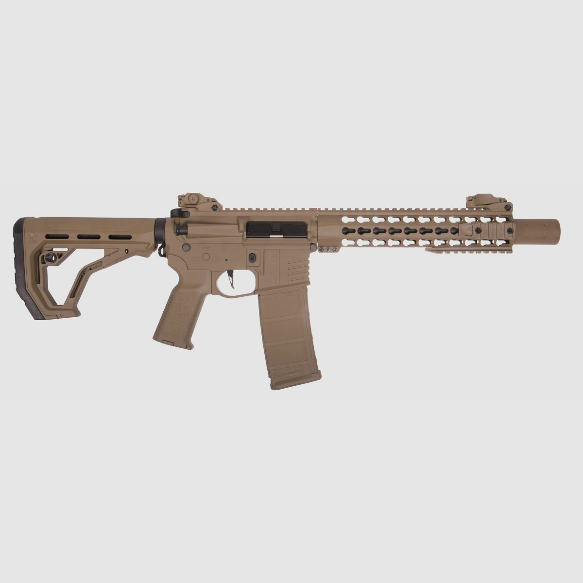 AR15 KeyMod 10 inch PREDATOR CHARLIE EAGLE ETU Tan S-AEG Airsoft Rifle Free from 18 Years | Delta Armory