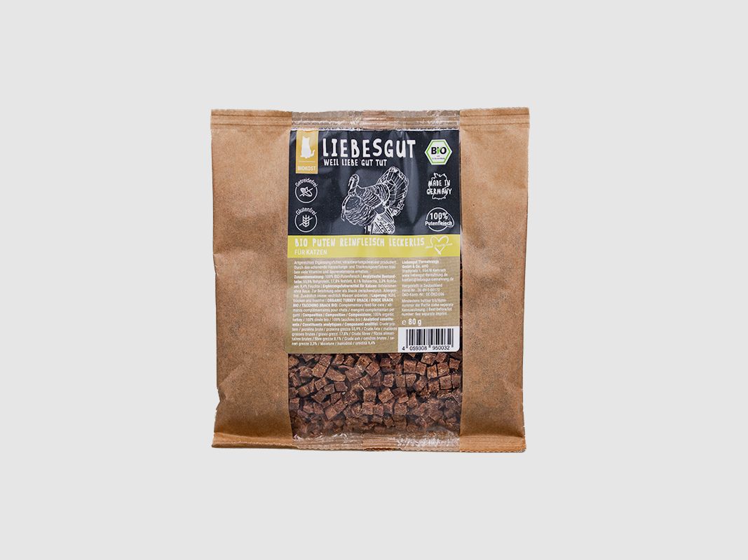 Liebesgut Katzenleckerli Bio Puten Reinfleisch 80g