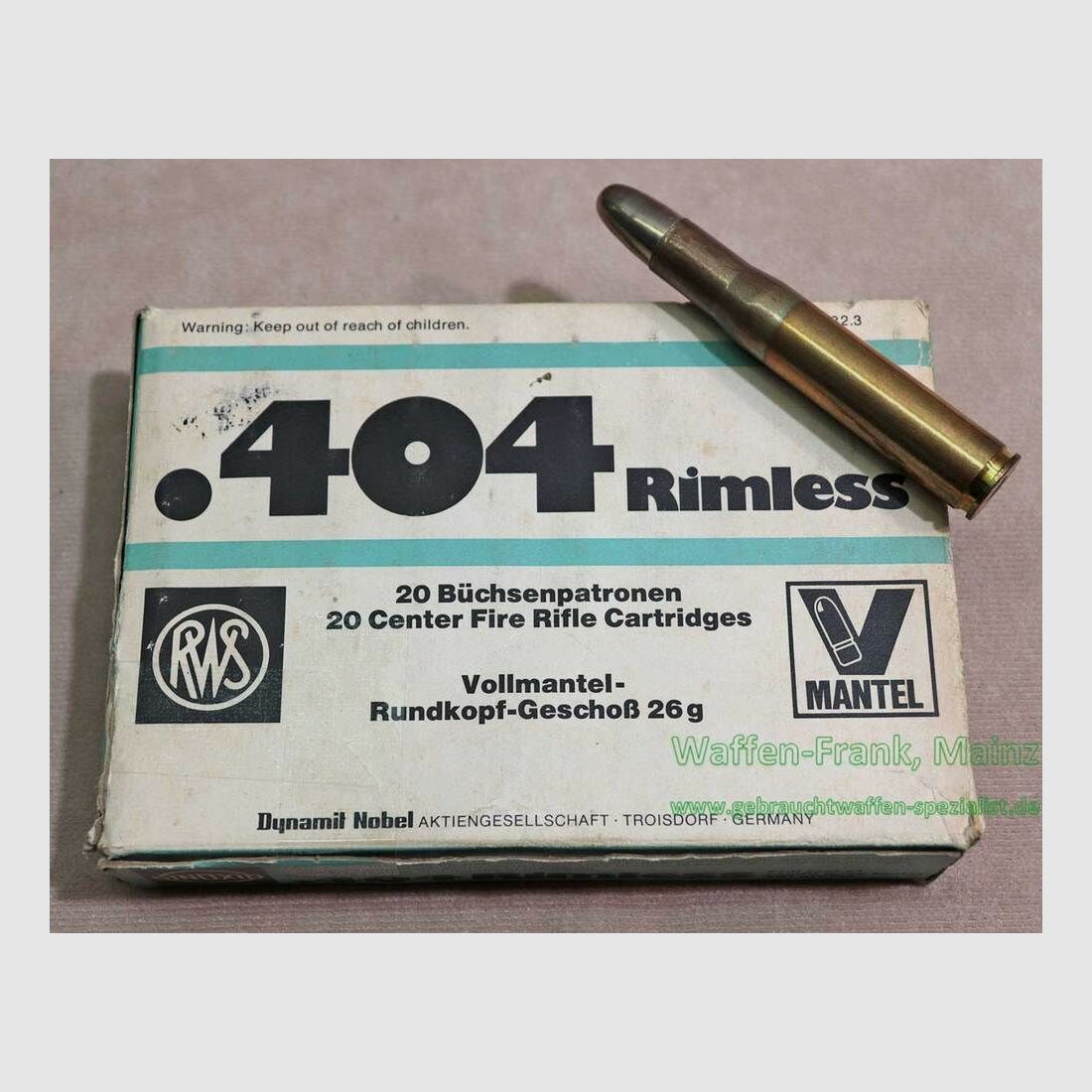 RWS (WZd.Fa.Rottweil) rifle cartridges .404 Rimless (10.75x73)