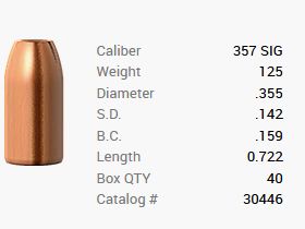 Barnes Geschoss .357 Sig./.355 125GR M/LE Tac-XP Pistol FB 40 Stück