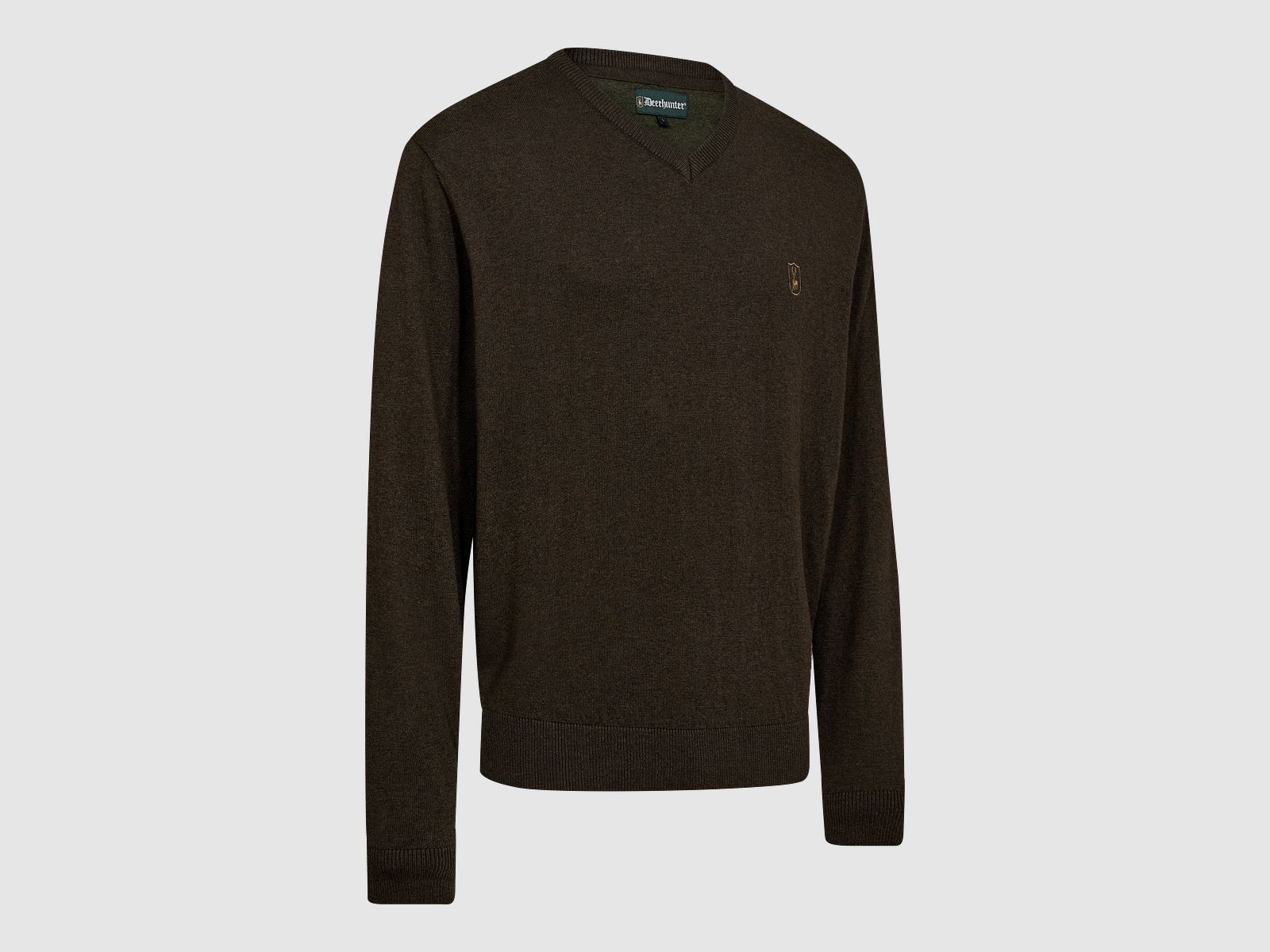 Harrington knitted pullover with V-neck - Brown Melange - Size: 3XL