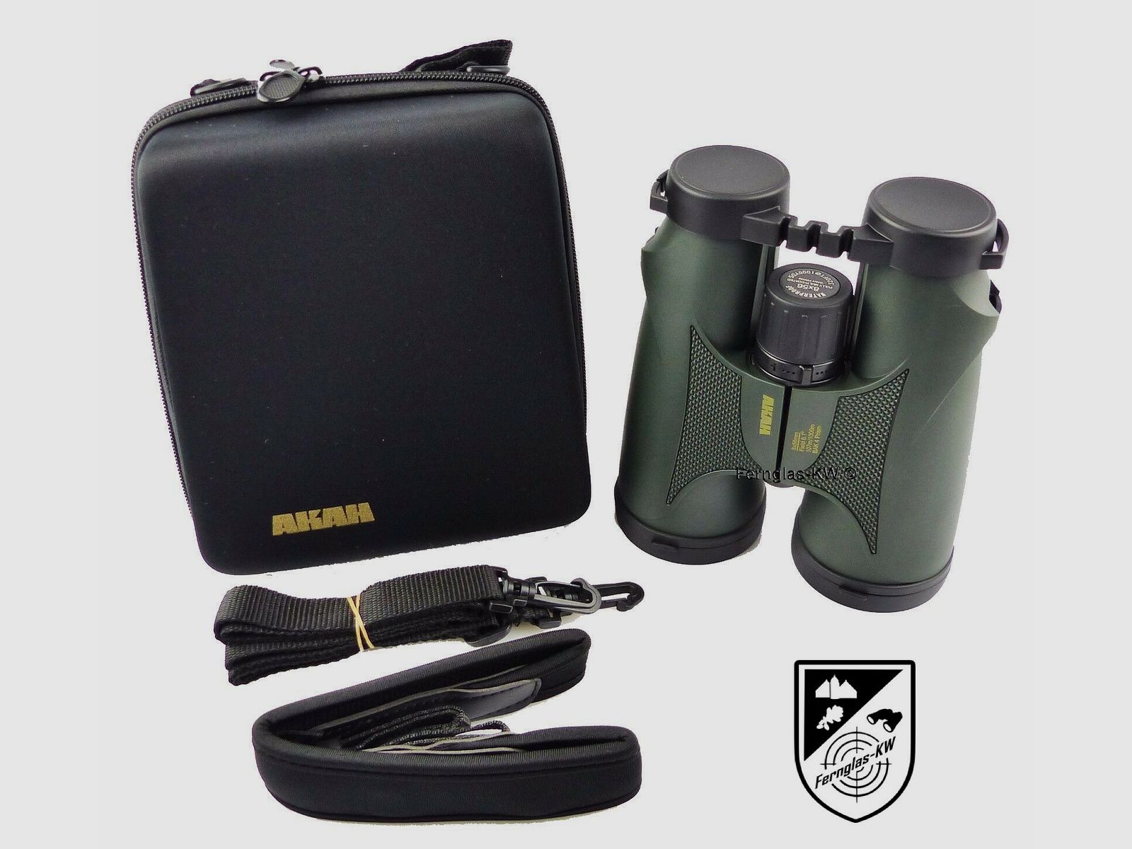 AKAH binoculars 8x56 with carrying case and carrying strap sitting binoculars hunting binoculars