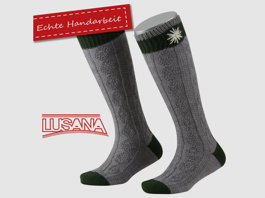 Chaussette traditionnelle pour enfants Lusana en gris avec edelweiss (0319)